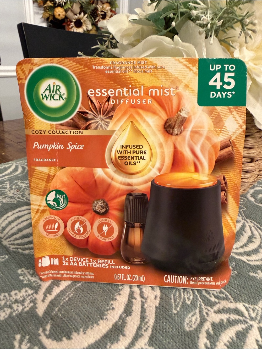 Pumpkin Spice Essential Mist Diffuser 1 device & 1 refill batteries included